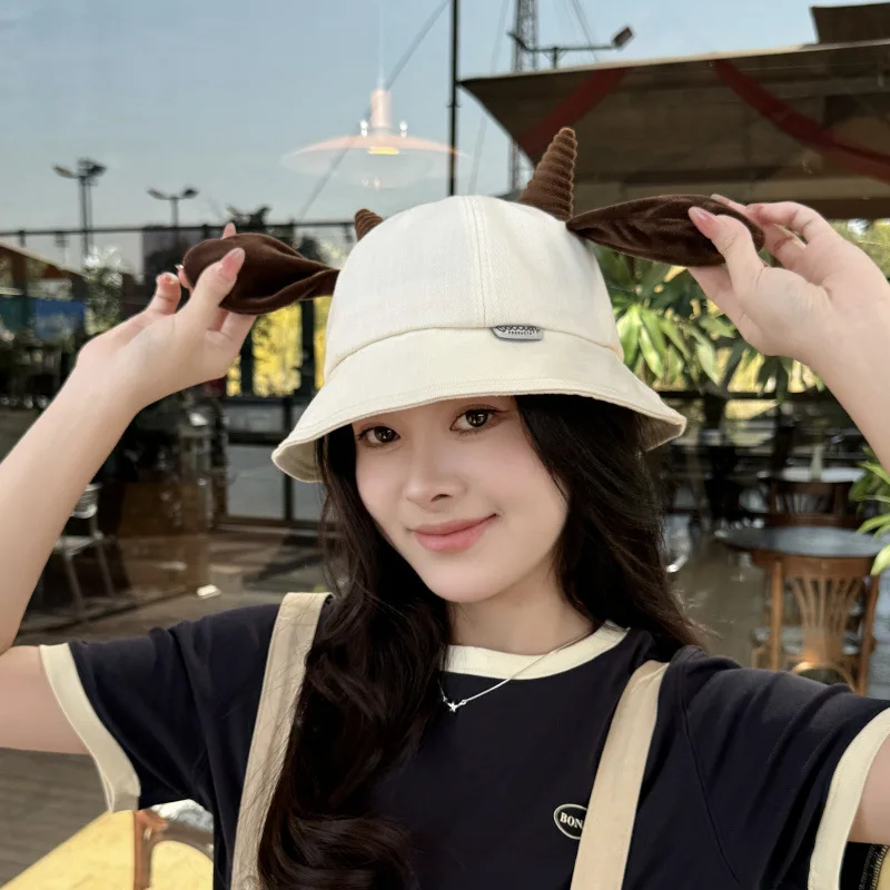 New Cute Monster Design Bucket Cap Spring Summer Sunshade Fisherman Hat For Couples' Dating Funny Sun Hat Teens Stylish Outfit
