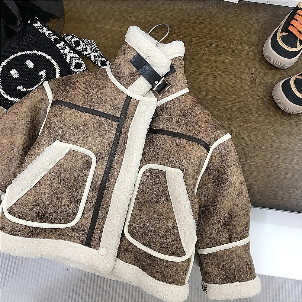 2026 Winter New Children Lamb Fleece Coat Boys Girls Long Sleeve Plus Velvet Thick Coat Fashion Baby Warm Jacket Kids Clothes