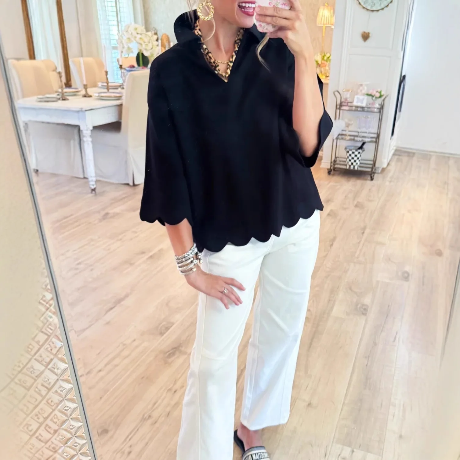 Women's Loose Collared Pullover Top, Autumn And Winter Solid Color Irregular Lace Flared Sleeve Temperament Top Vacation 2025