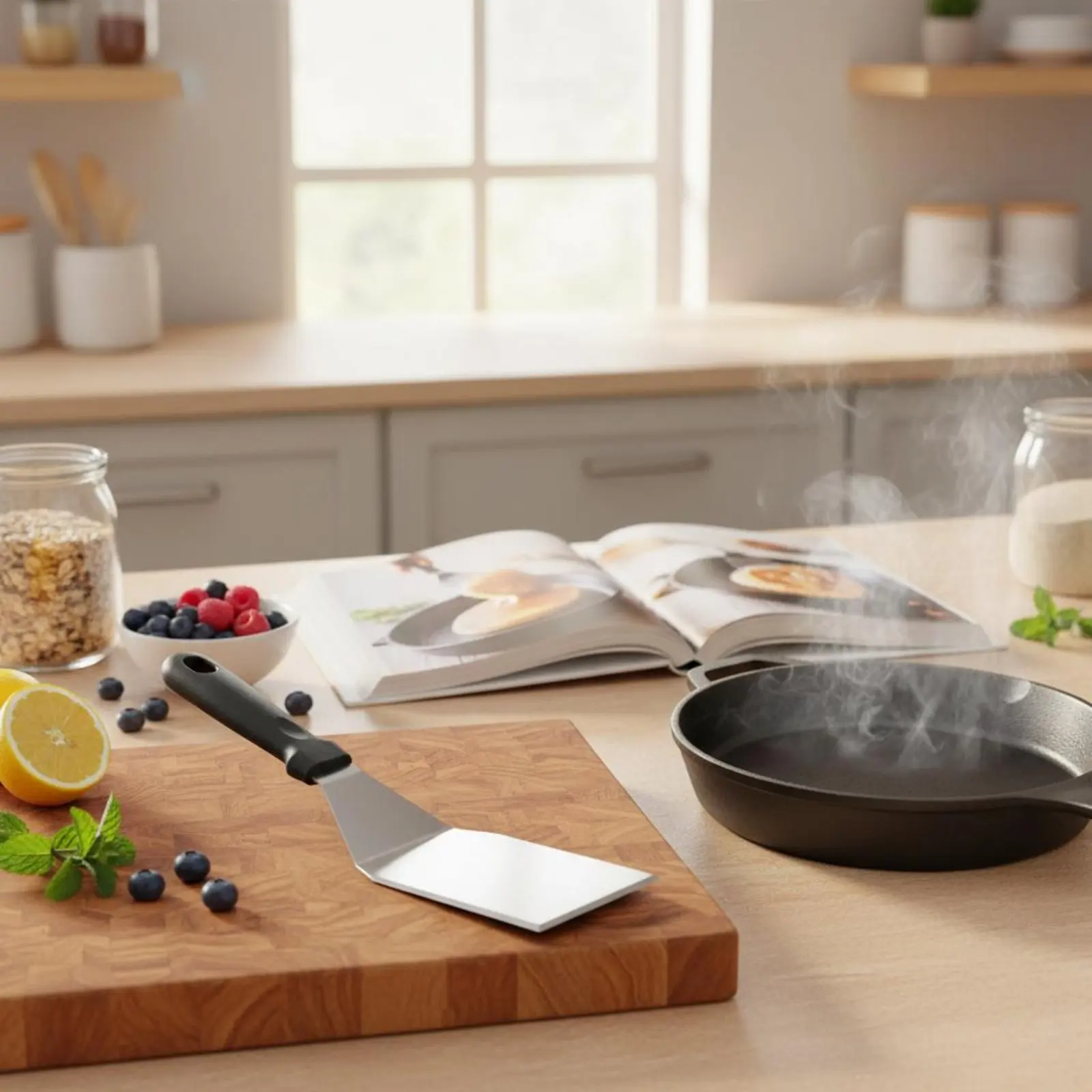 Stainless Steel Spatula Slotted Design Pancake Turner Flat Top Spatula Easy to Clean Bench Scraper Heavy Duty