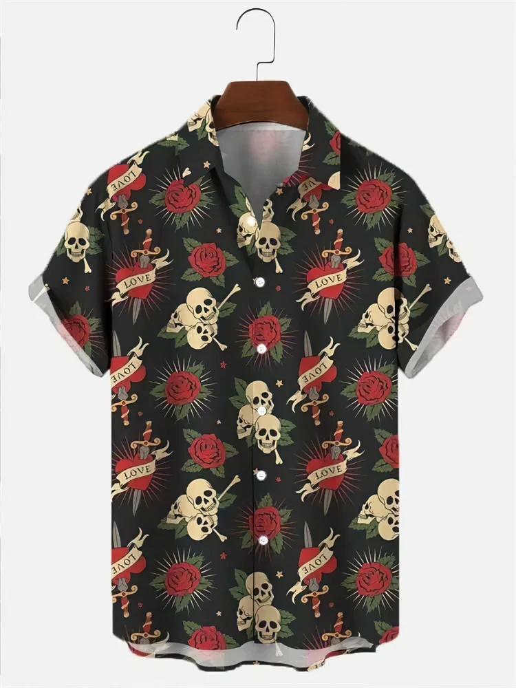 Skull Pattern 3D Printed Men\'s Shirt Man/Women Casual Fashion Short Sleeves Shirts Hawaiian Streetwear Oversized Unisex Clothing