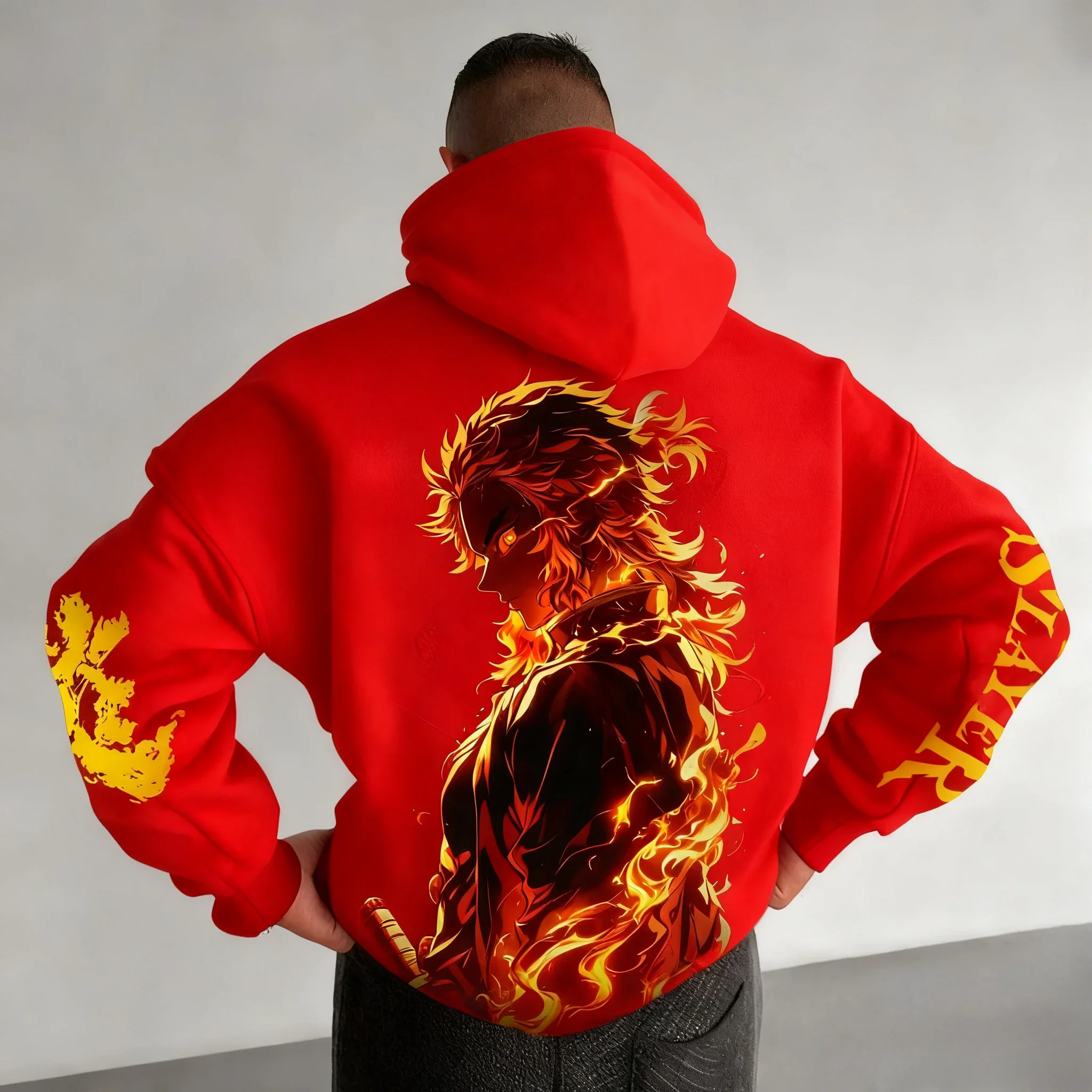 Demon Slayer 2026 Otoño/Invierno Sudadera con capucha para hombre Rengoku Kyoujurou Anime impreso deportes Casual Harajuku suéter para padres e hijos