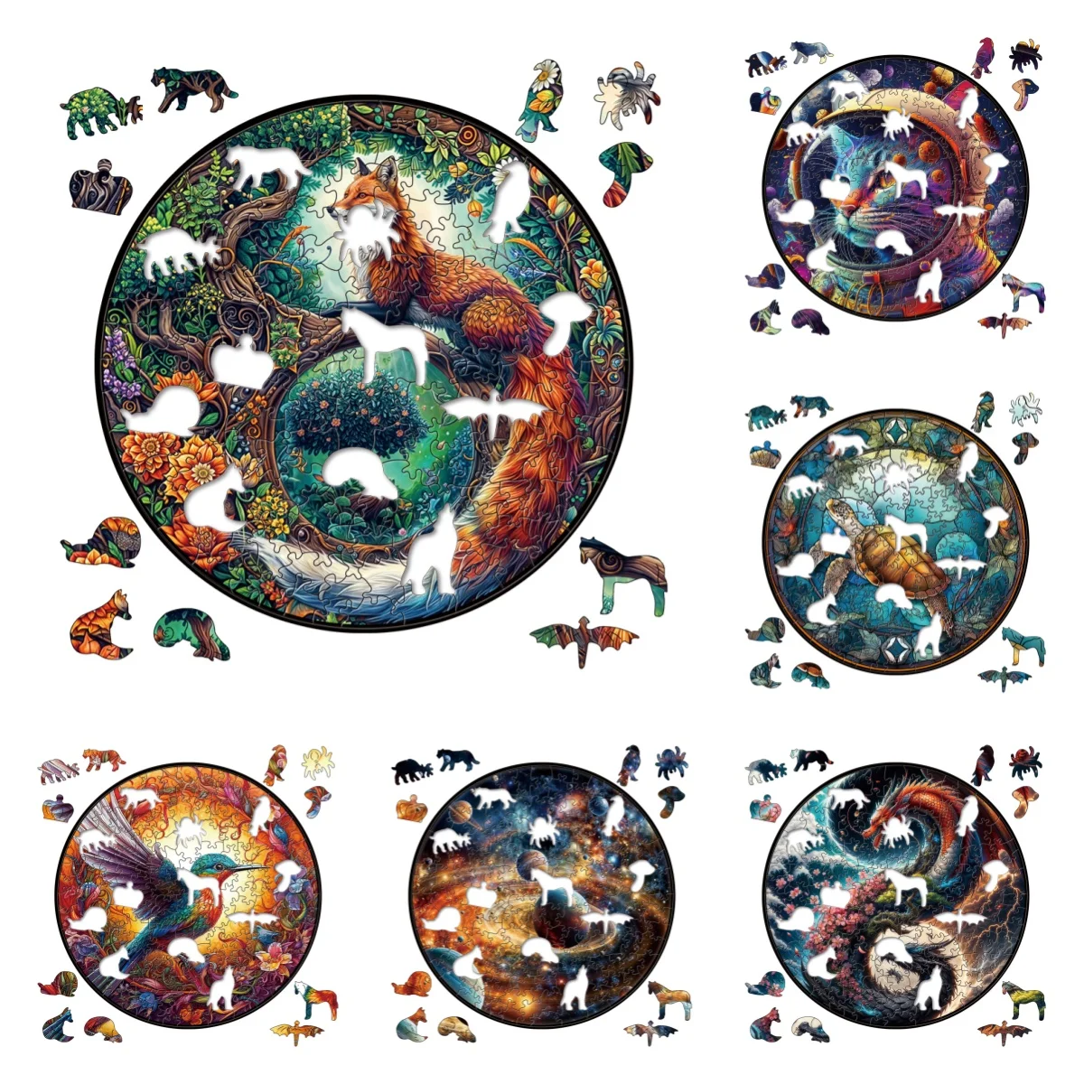 Turtle Dragon Bird Fox Cat Unive Animals Puzzles Unique Shape High Quality Jigsaw Puzzle Wooden Puzzle Best Gift For Child