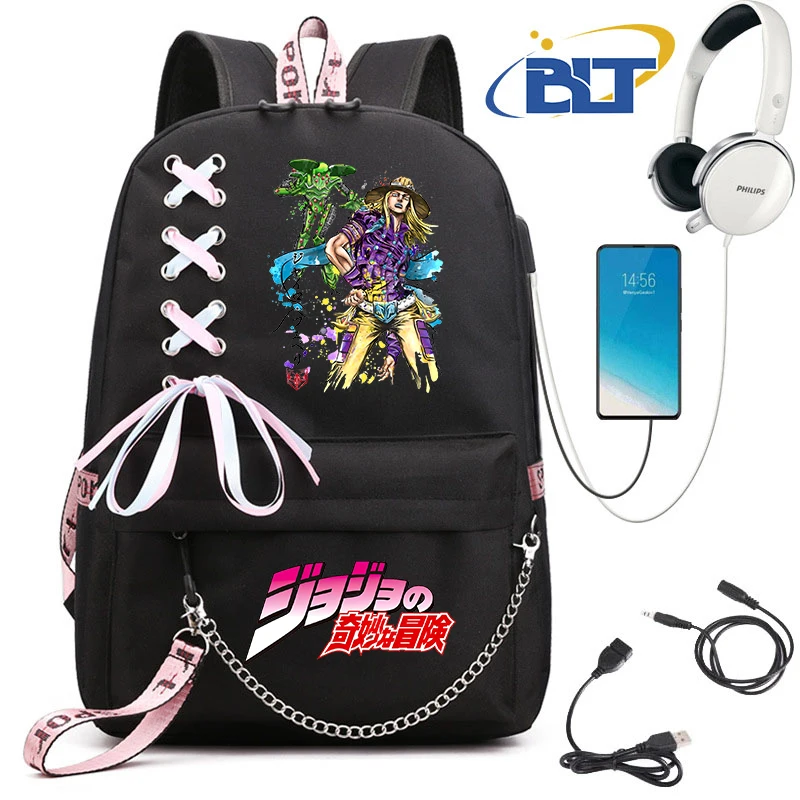 Jojo Bizarre Adventure anime print student schoolbag black ribbon girls backpack kids back to school gift