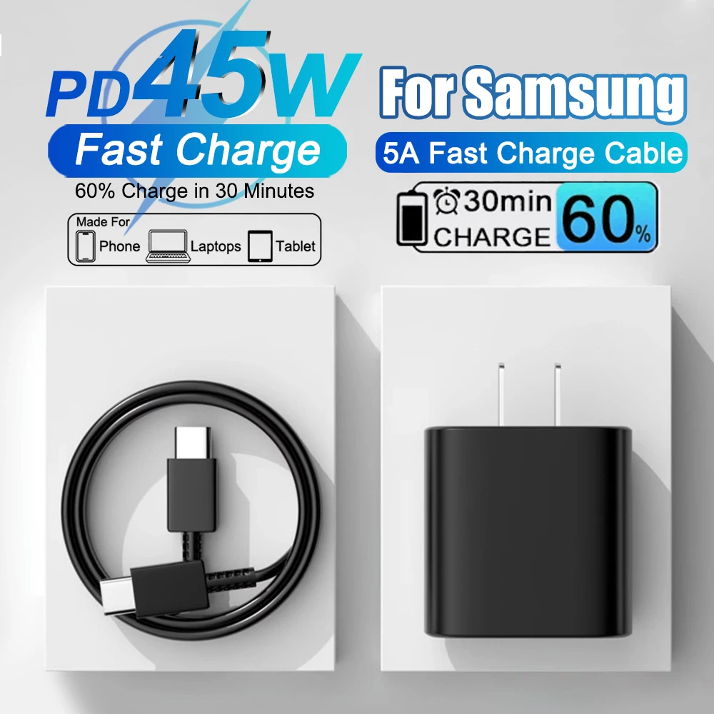 

Супер быстрая зарядка для Samsung 45 Вт. Для Samsung Galaxy S24 S21 S22 S23 S25 Ultra Plus 5G Кабель для быстрой зарядки USB C.