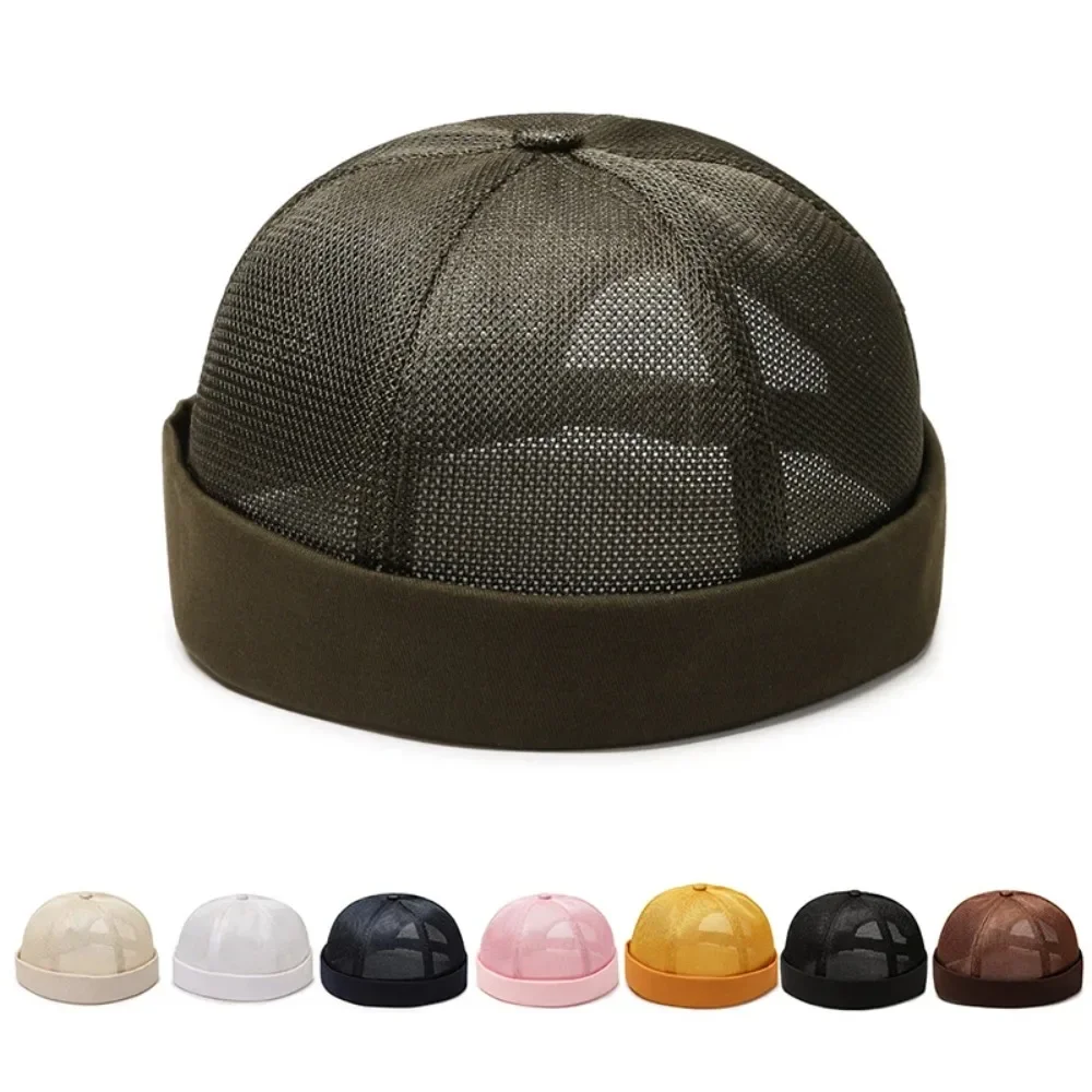 Summer Mesh Cap Breathable Brimless Hat Men Women Bucket Caps Adjustable Dad Solid Color Beanie Hats Шапка Женская Gorras Beanie