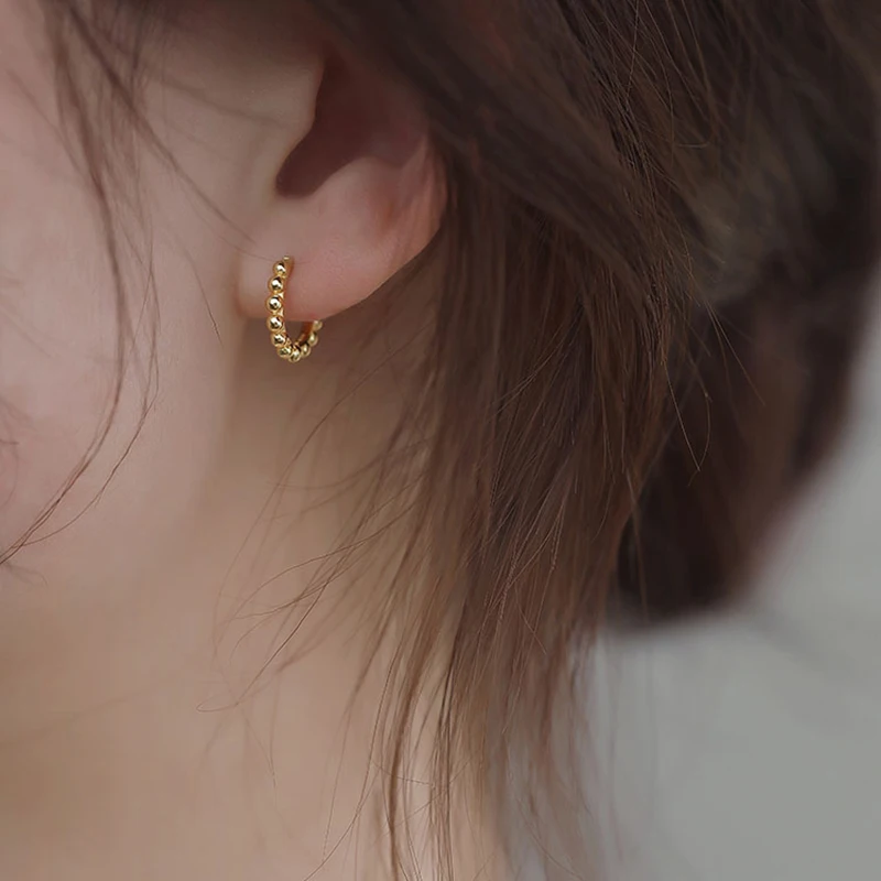 ENSHIR Lucky Beads Small Hoop Earrings For Women Men Simple Fashion Ins Jewelry Gifts Daliy Party Wholesale