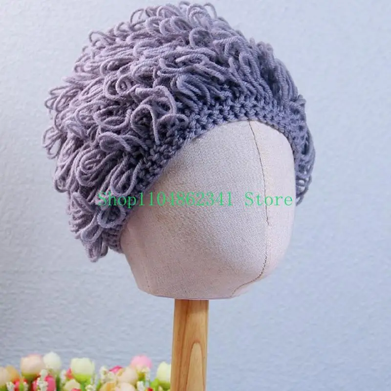 652F Knitting Hat Curly Hair Novelty Gag Funny Party Supply for 18.9-20.4’’ HS