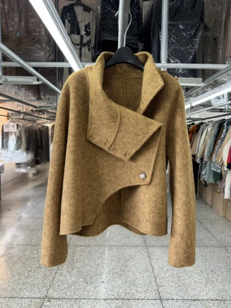 Stand Collar Office Lady Short Design Feeling Woolen Jackets 2024 Autumn And Winter Single Breasted Loose Women Wool Coats