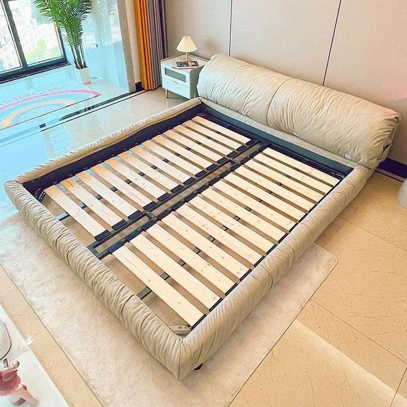 Bedroom furniture Fabric bed Suspended bed Master bedroom Modern simple Japanese wabi sabi double floor bed