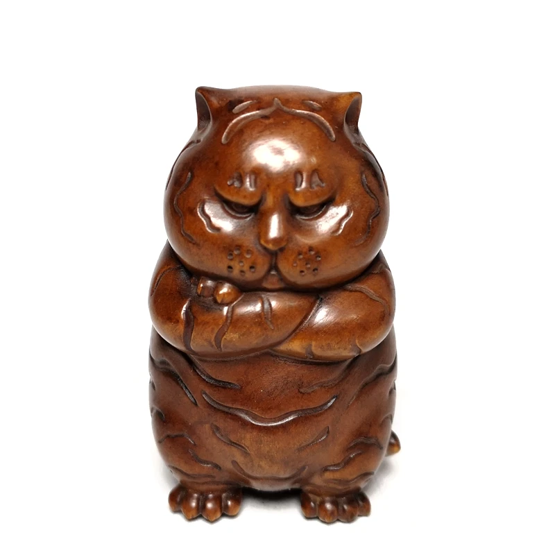 

1919 Antique art Size 2.8 Inch Old Chinese Boxwood Hand carved Tiger Figurine Statue Netsuke table Decoration Collectable