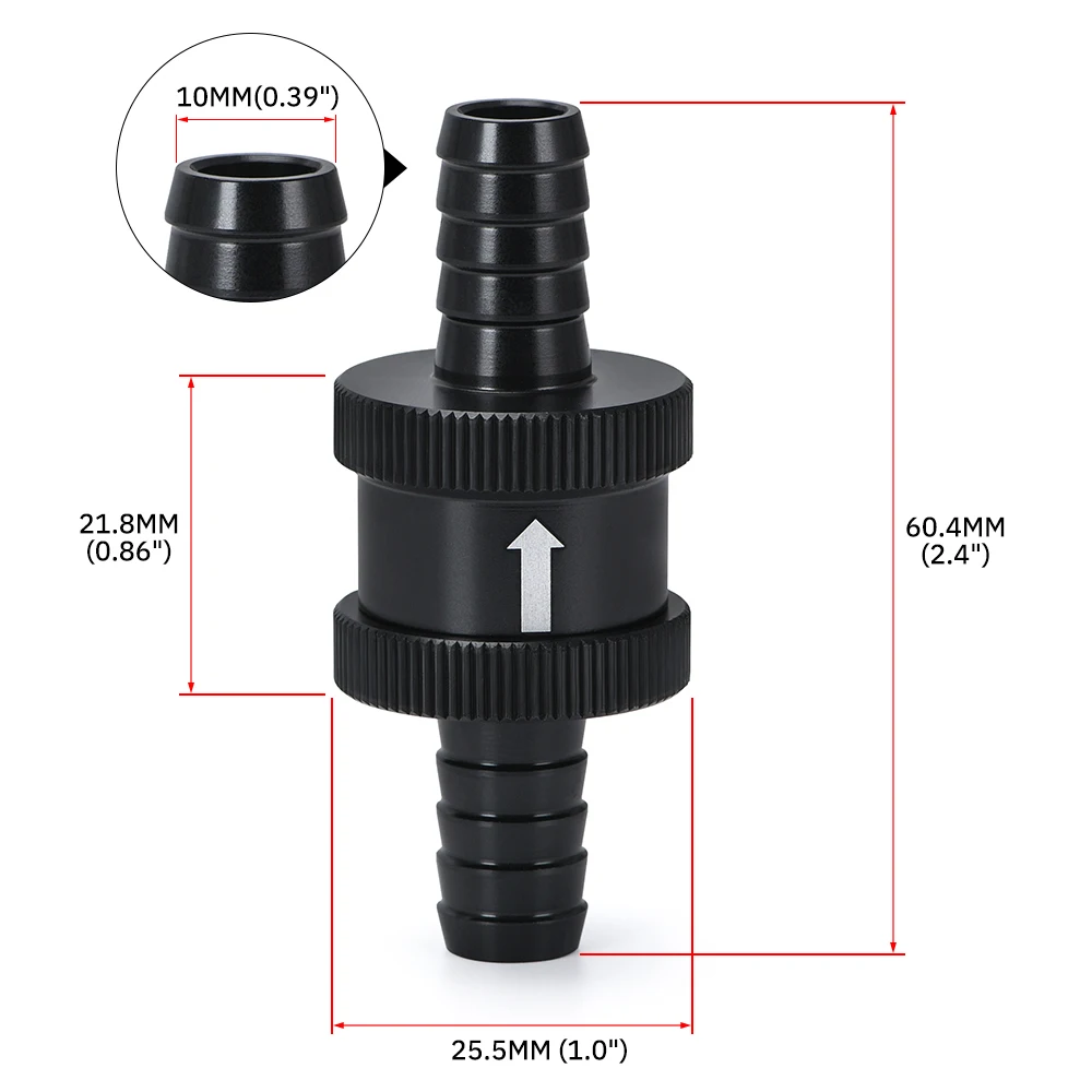 WLR - 3/8" 10mm Non Return One Way Fuel Check Valve Aluminum Alloy Petrol Diesel WLR-FCV10