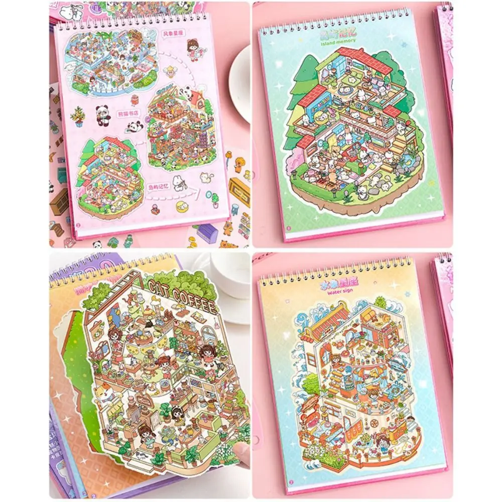 6-in-1 Miniature Landscape Sticker Collection PET Plus Size DIY Cabin Scene Sticker Capybara Three-dimensional