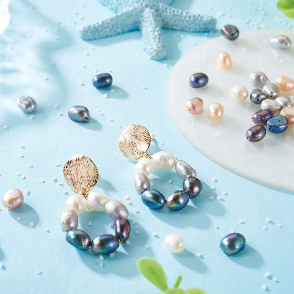 100Pcs Irregular Round Natural Cultured Freshwater Pearl Beads Assorted Dyed Color Beading Bracelet DIY Jewelry Making Findings