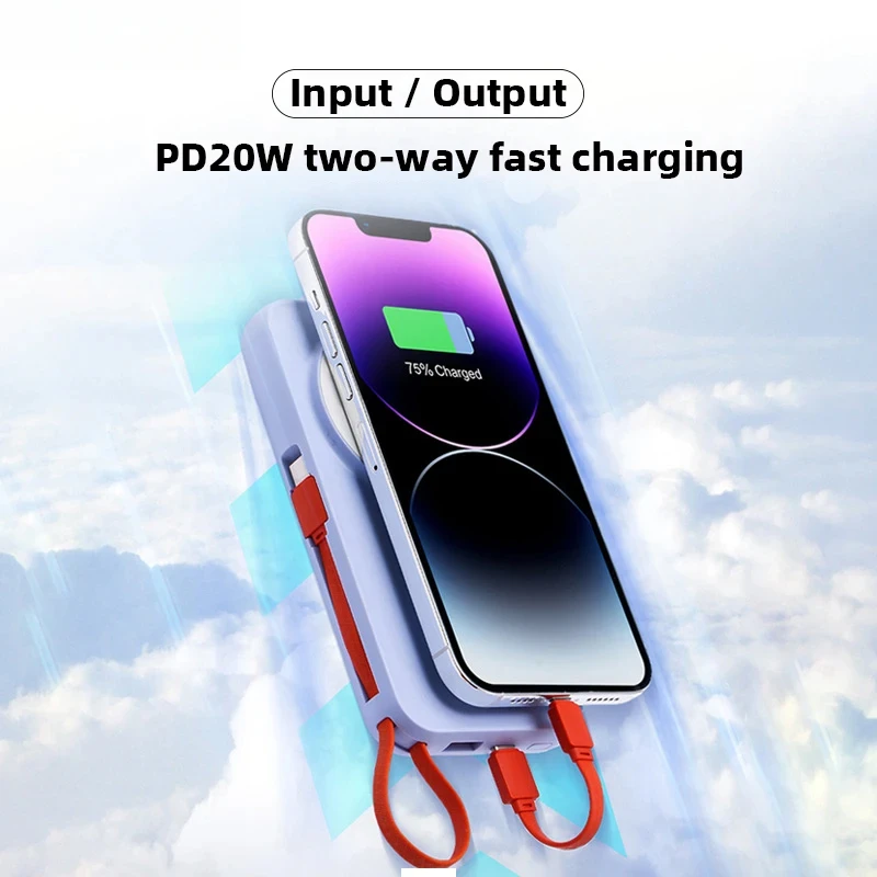 For IPhone 15 Samsung Apple Watch 10000mAh Magnetic Wireless Power Bank With Cable Portable USB C Fast Charging External Battery