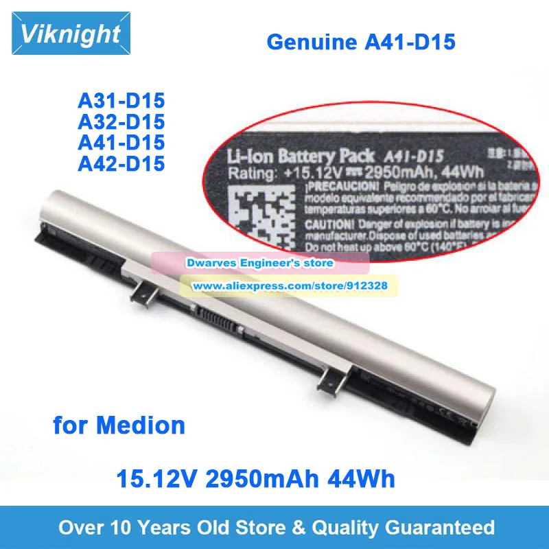 Genuine A41-D15 A42-D15 Battery 15.12V 2950mAh 44Wh for Medion AKOYA 6424 6422 E5312T MD99850 E6432 P6679 Leader SC562 SC770