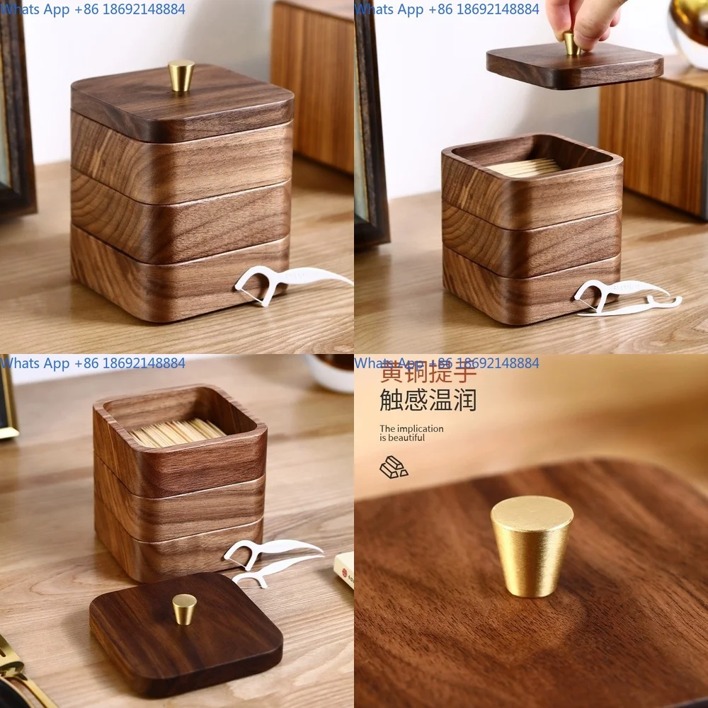 Walnut Dental Floss Box Multi Layer Wood Toothpick Storage Container with Lid for Home Use