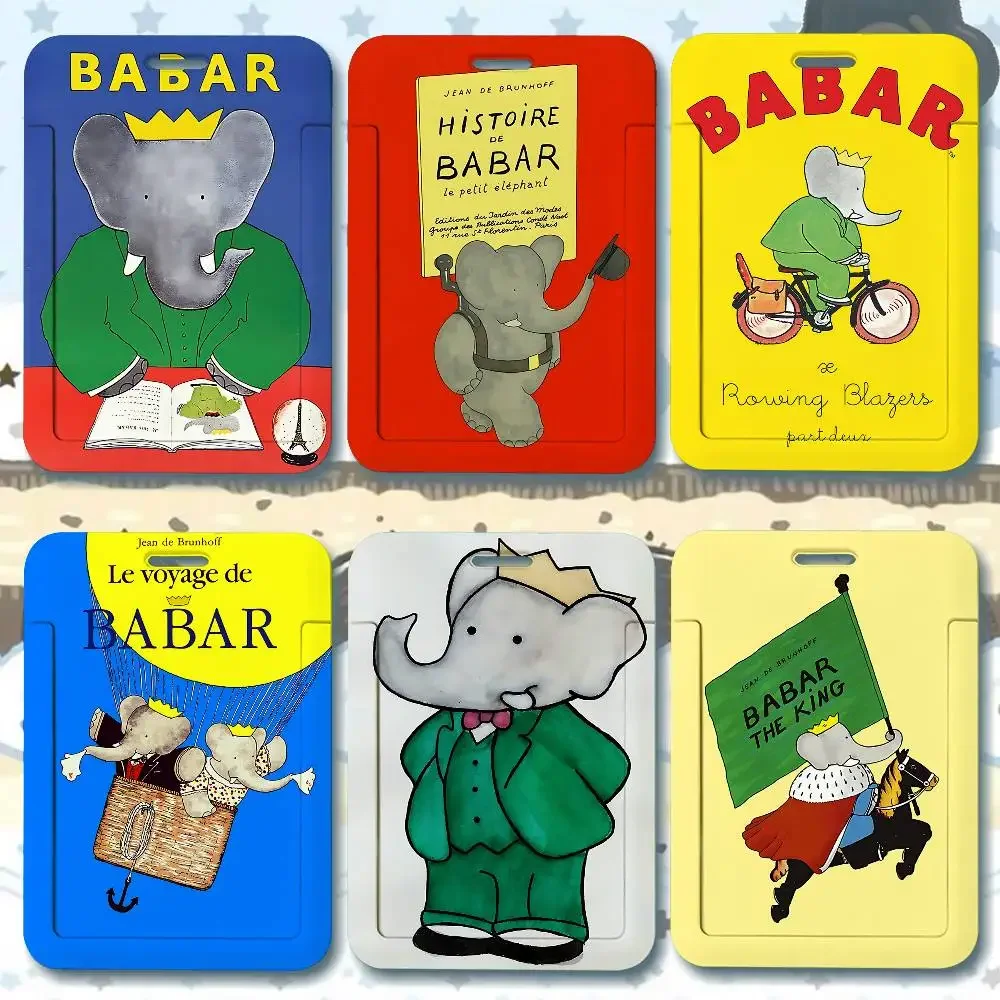 Babar Elephant Cute Elephant Family ID Badge Card Holder Lanyard Credit Card Case Neck Strap Door Card Holder Credentials Gift