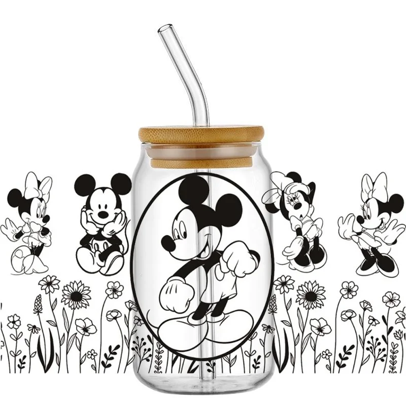 3D impermeabile UV DTF Cup Wrap Miniso Cartoon Mouse Mug adesivo di trasferimento fai da te per occhiali Libbey da 16 once