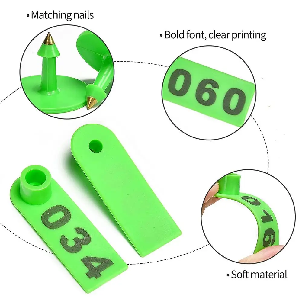 Aplicador de etiquetas para oreja de ganado, Kit de identificación para ovejas, cabras y cerdos con 2 pines de piezas, 001-100