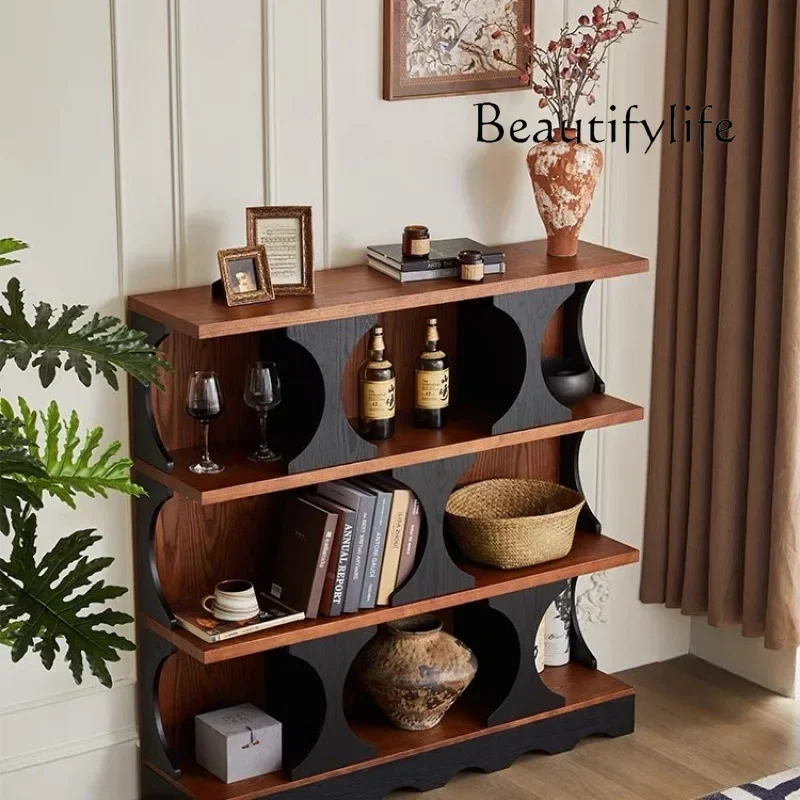 X36 French Simple Retro Solid Wood Bookcase, Low Bookshelf Module Combination Cabinet, Living Room Half Wall Display Cabinet