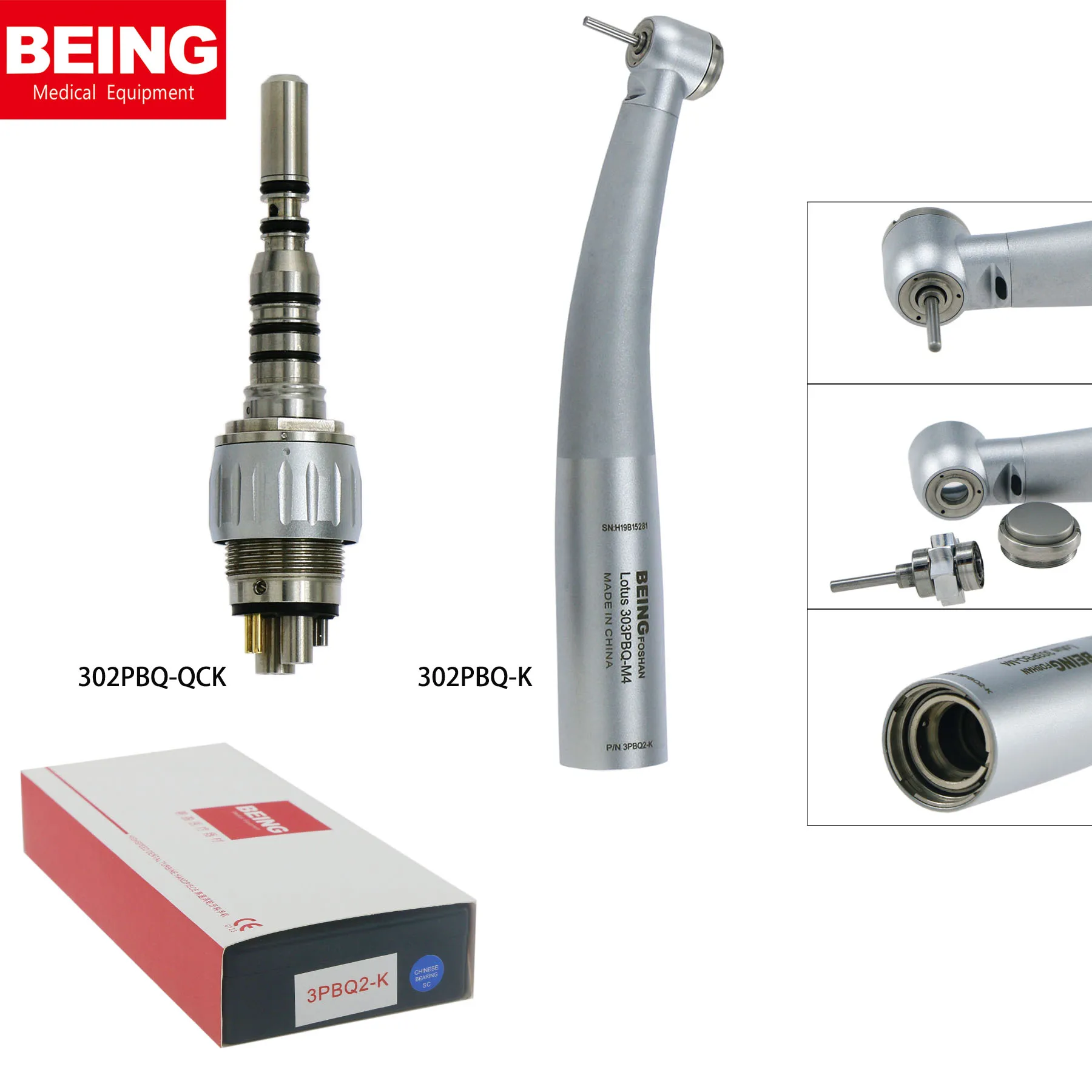 

BEING Dental High Speed Fiber Optic Handpiece LED Coupler 303PBQ-K 6Holes Triple Water Spray Fit KAVO