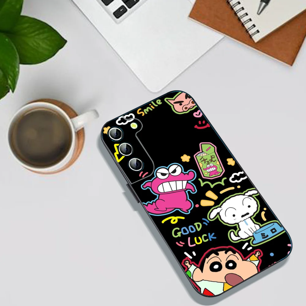 C-Crayon S-Shin-chan Phone Case For Samsung Galaxy A52 A12 A51 S21 Edge S22ULTRA S23 S20LITE Plus Ultra Black Cover