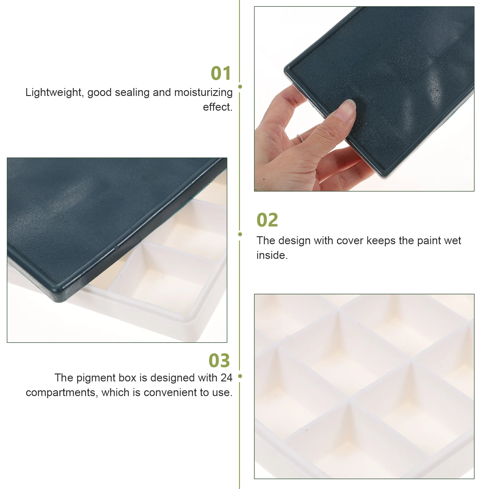 

24 Wells Plastic Paint Box Airtight Moisturizing For Watercolors Gouache Acrylic Oil Paint Grids Paintbox With Lid Color Mixing