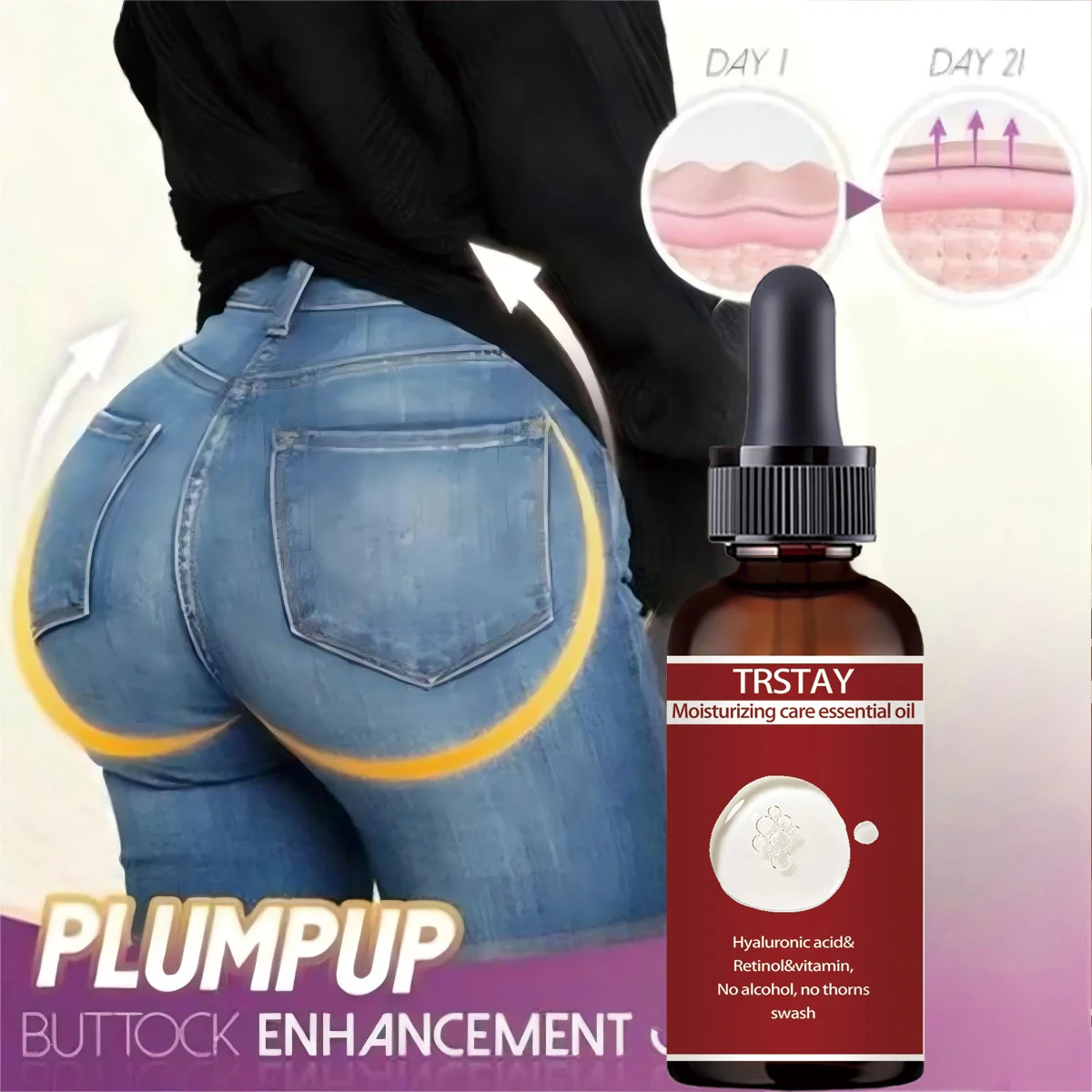 Ätherisches Hüftmassageöl Fuler-Looking HipsVislcdy Schnellabsorbierende natürliche Formel Weibliche Hüften Straffende Massageöle