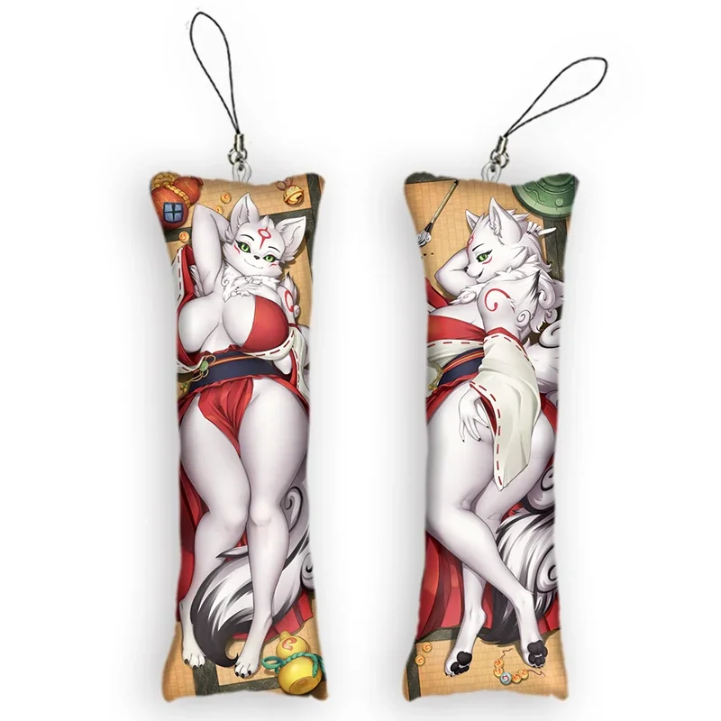 

4x12cmDakimakura Mini Anime amaterasu (okami) Keychain Pendant Double-Sided Print Ornament Cute Small Body Pillow Key Chain