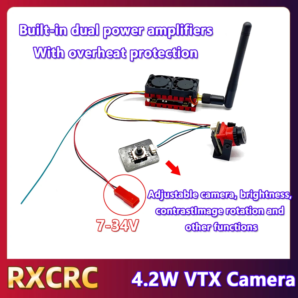 RXCRC 5.8G 48CH 4.2W 고출력 VTX 송신기 아날로그 비디오 CMOS 1200TVL 카메라 2.1mm RC FPV 장거리 고정익 드론용