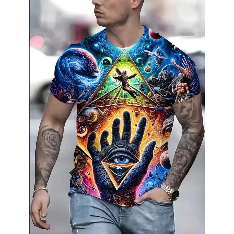 Starry Sky Planet Card Pattern T-Shirt For Men Dreamy Tree Eye 3D Print T Shirts Summer Breathable O-Neck Tops Short Sleeve Tees