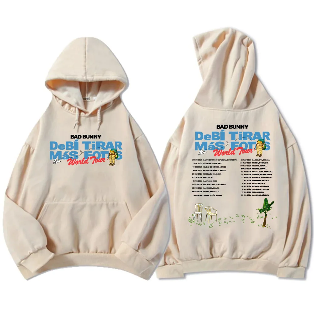 Bad Bunny Deb í Tirar M á s Fotos World Tour Hoodie Long Sleeve Hoodie Sportswear Unisex Street Wear Men's Printed Top