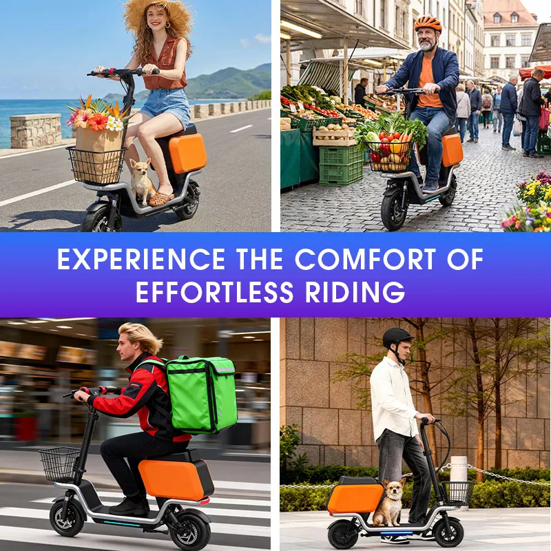 NEW Adults Electric Scooter With Seat/Basket/LED 250W Powerful Foldable Commuter E-Scooter For Daily Commute Grocery Pet Travel