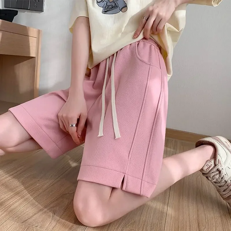 Women Thin High Waist Straight Leg Wide Leg Loose Natural Comfort Trendy Middle Pants Students 2025 Summer New Sportswear Shorts
