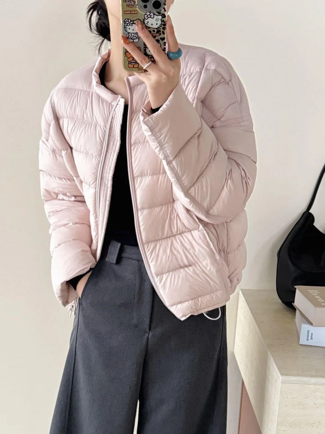 

Стильная розовая хлопковая куртка для женщин: модная повседневная верхняя одежда с круглым вырезом, милый стиль, новинка зимы, красивый крой