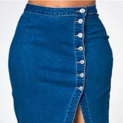 Knee Length Denim Washed Skirts Sheath Solid Women Wrap Buttocks Pencil Skirt Skinny Sexy Spliced Button Pockets Slim Fit