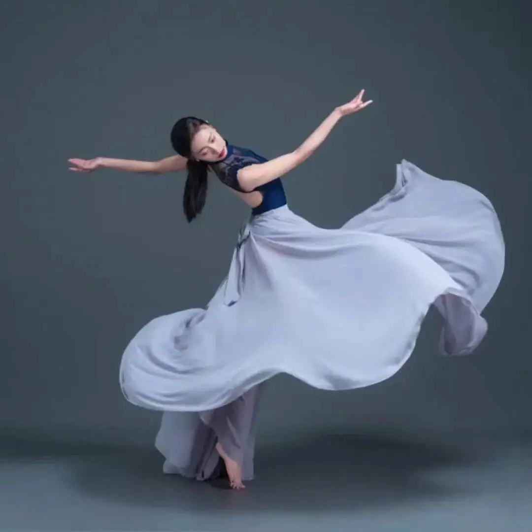 Women and Winter 2022 Autumn Belly Dance Chiffon Purple Lace up Ballet Classical Dance Performance Elegant Practise Long Skirts - view 3