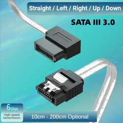 Silver SATA 3.0 Hard Drive Data Cable SATA3 6Gbps Fast Charge Cord DIY Up Down Left Right Angle 10-200CM for HDD Hard Drive Disk