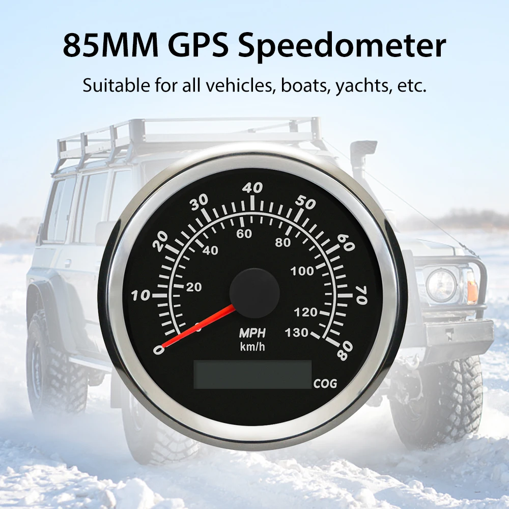 

Universal 85mm Marine 0-35MPH 0-80MPH GPS Speedometer with Red Backlight 12V 24V for Car Boat SUV with GPS Antenna