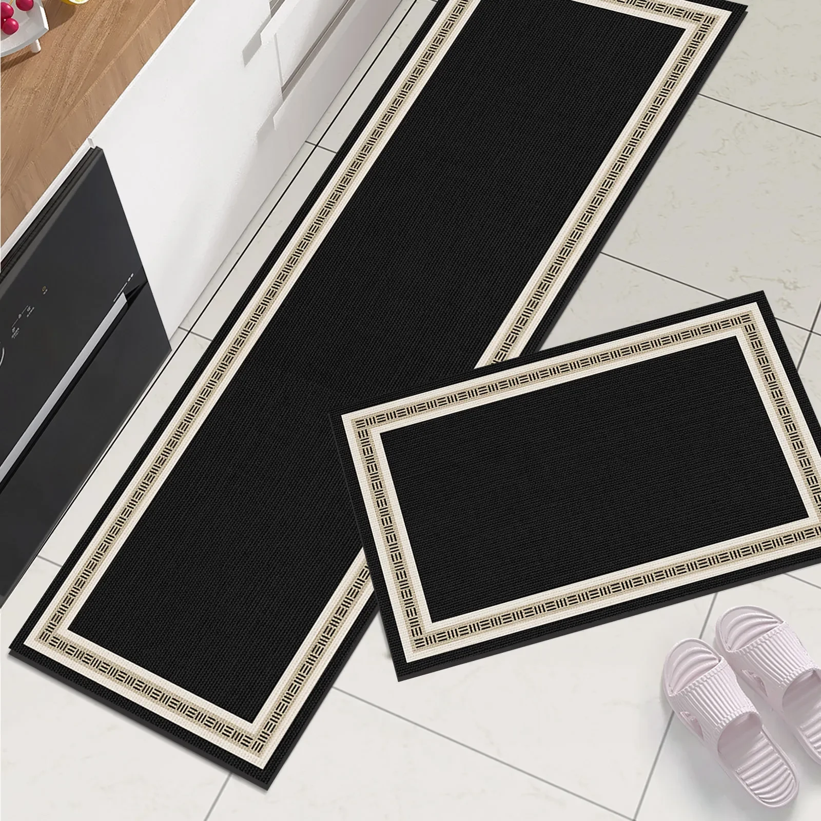 VIKAMA Two-Piece Kitchen Mat Set Home-Use Rectangular Diatomaceous Earth Carpet Absorbent, Non-Slip Entrance Doormat Home Decor
