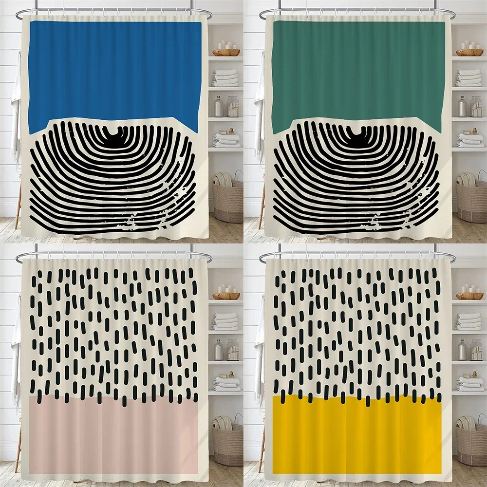 Bathroom Nordic Abstract Painting Shower Curtain Medieval Minimalist Art Polyester Fabric Shower Curtain with Hooks