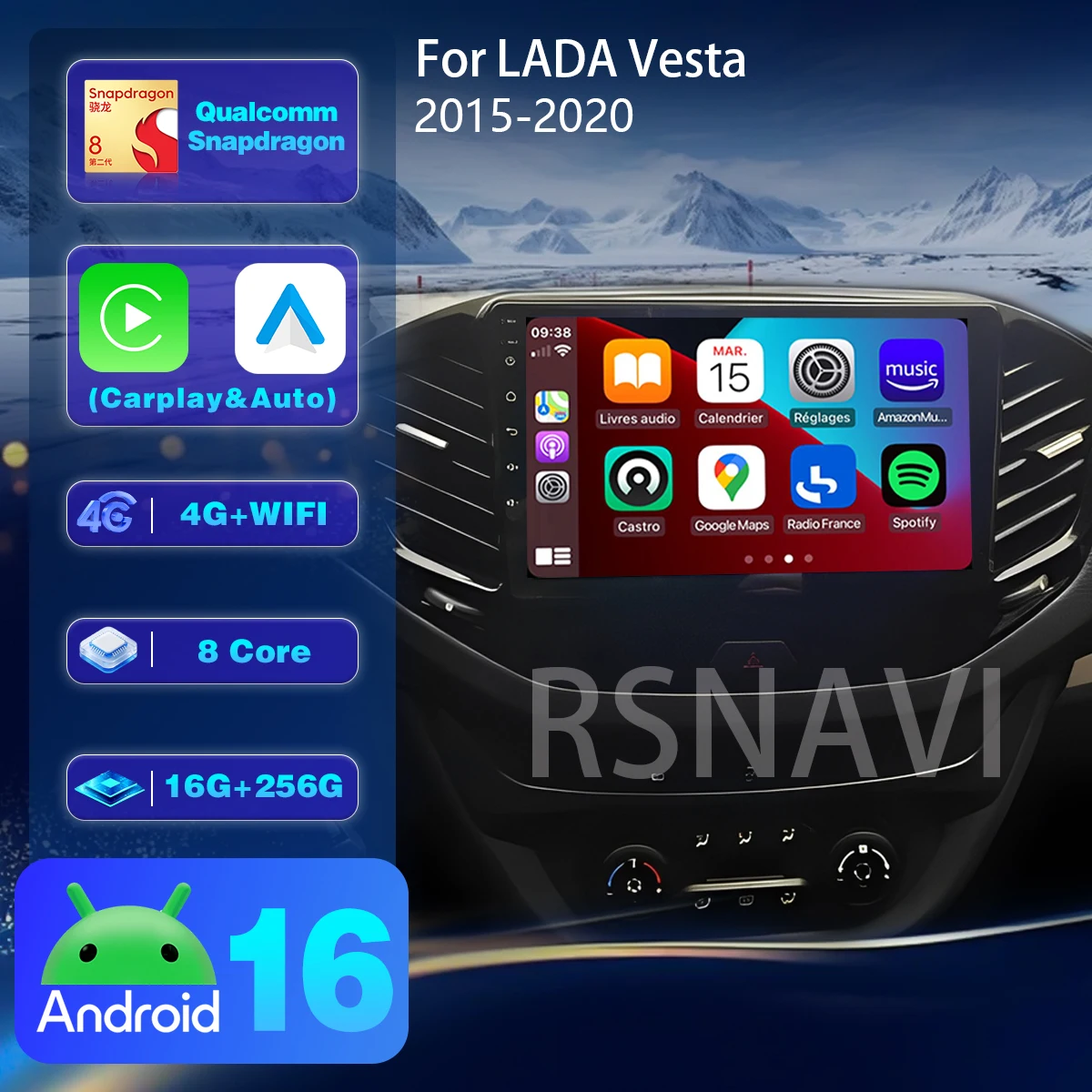 Android 16 For LADA Vesta Cross Sport 2015-2022 2din Head Unit Car Radio Multimedia Video Player Navigation Snapdragon WiFi+4G