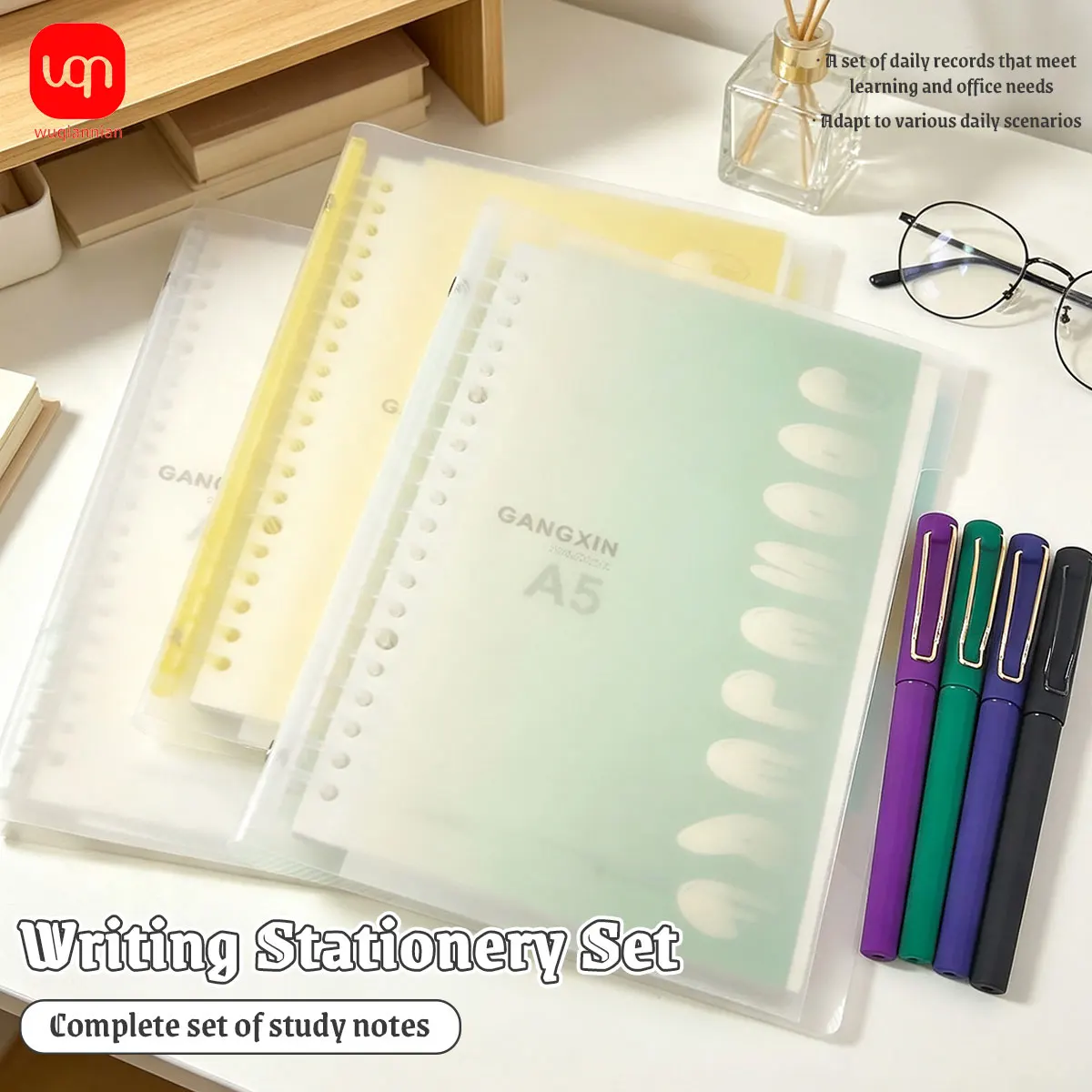 a5-loose-leaf-notebook-four-color-07mm-gel-pen-set-with-pp-cover-smooth-writing-loose-leaf-book-for-school-and-office-suppli