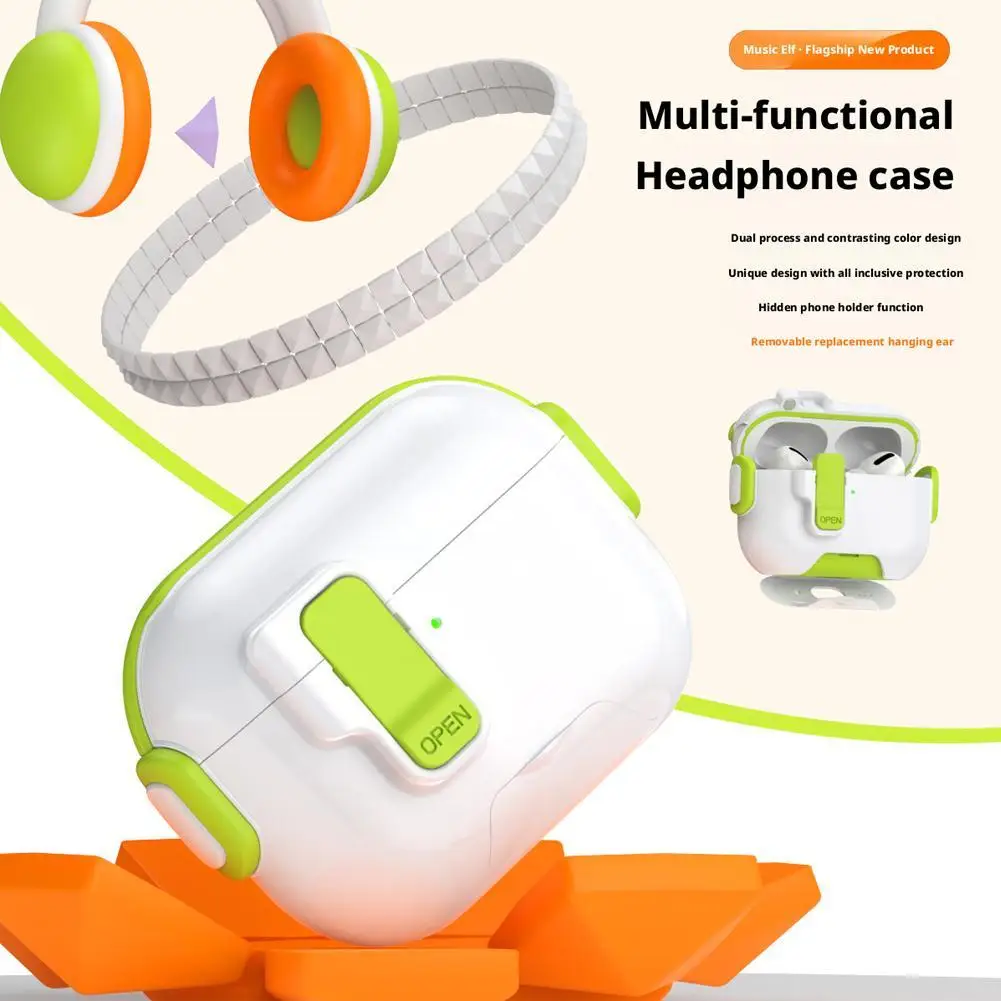 Earphone Case With Phone Stand For Airpods Pro 3 Safety Lock Anti-loss Bluetooth Earphone Cover For Airpods 4 2024 Coque