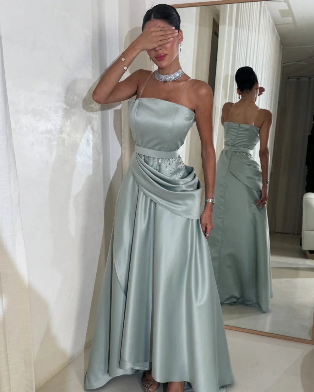 

Customized Modern Style Formal Charmeuse Beading Pleat A-line Strapless Midi Dresses Bespoke Occasion Dresses Exquisite Fashion