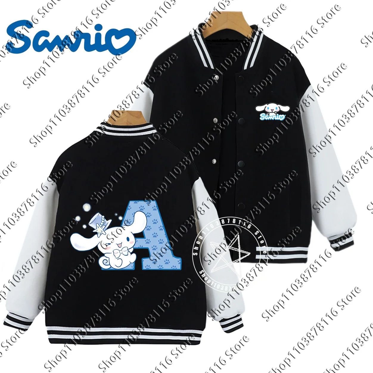 2025 Sanrio Cinnamoroll Children baseball uniform Letter A B C D Girls Clothes Kawaii jacket Anime Cartoons Boy Kids Casual coat