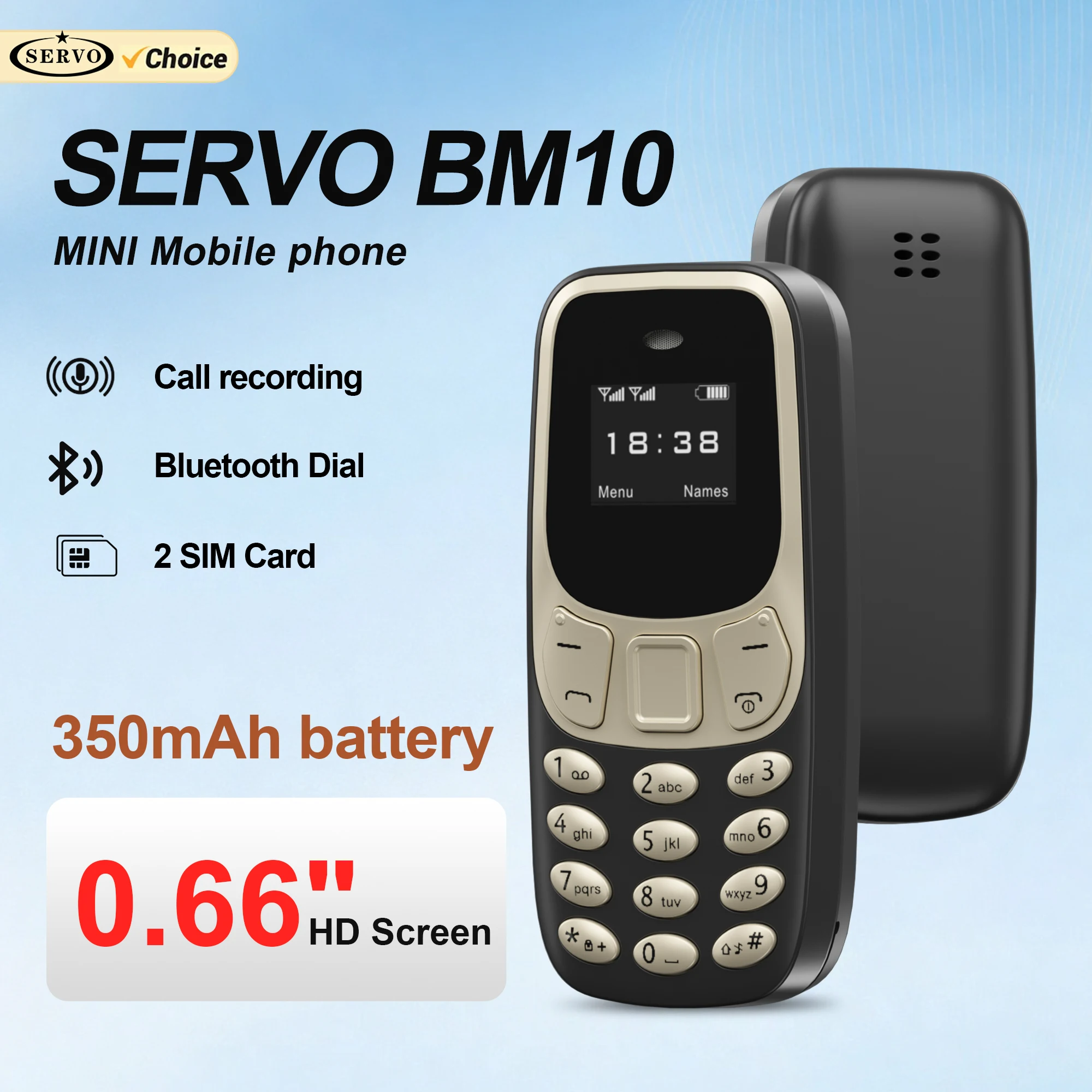 SERVO BM10 Super Mini Mobile Phone Dual SIM Standby Bluetooth Dial Magic Voice Blacklist 2G GSM Smallest Button Cellphone Backup
