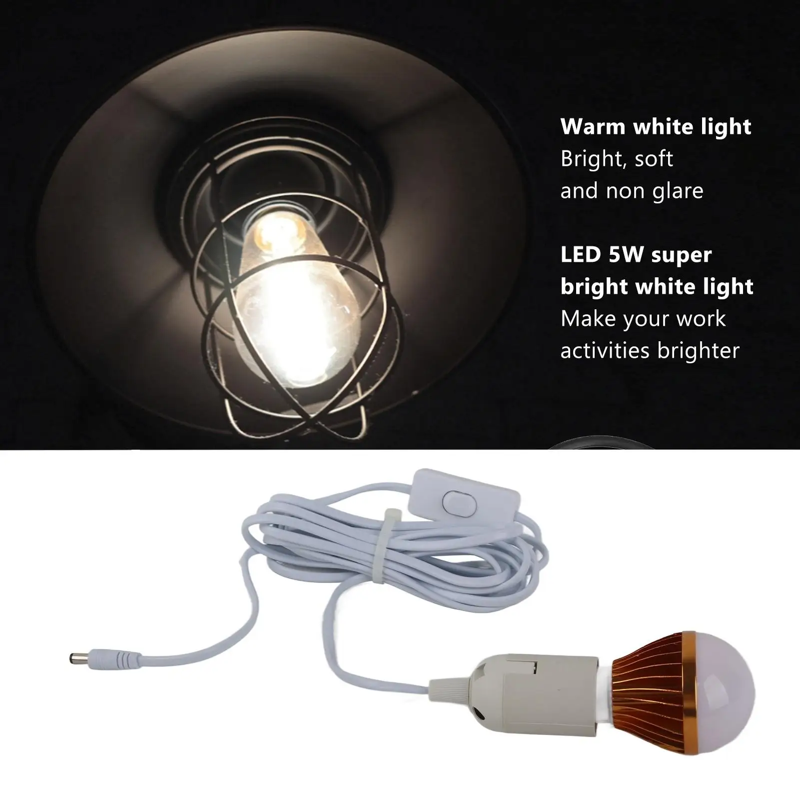 12V 5W E27 Solar-Controlled Spiral LED Ball Bulb - High Brightness with Cable