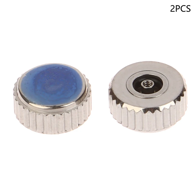 2-Pack Silver-Tone Steel 4.5mm-7mm Flat Tube Watch Crown for Timepiece Repairs L4429